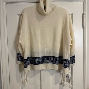 Polo by Ralph Lauren Cream Turtleneck Sweater with Navy Geometric Trim